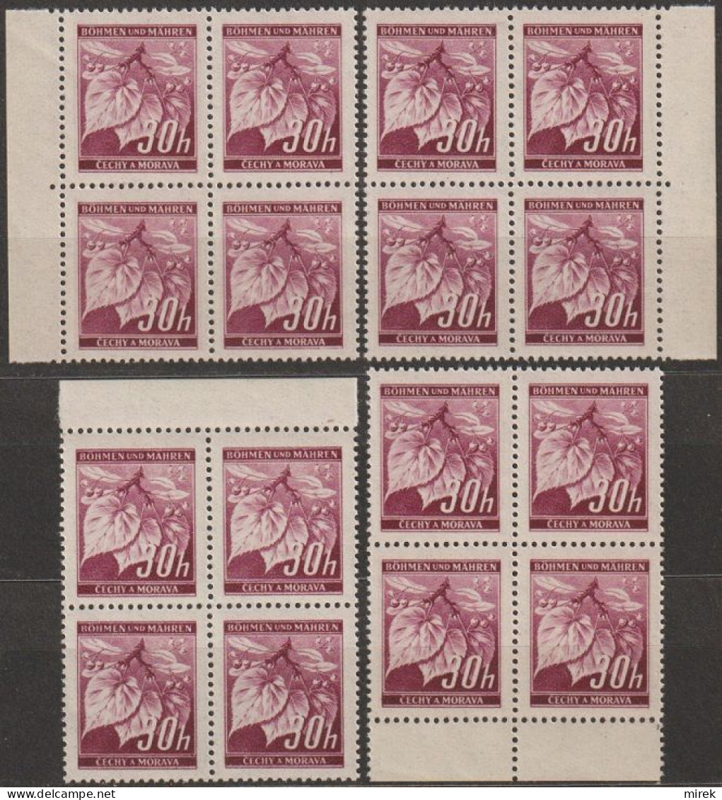 037/ Pof. 24 Light Lilac (very Rare), Complete Border 4-blocks - Neufs