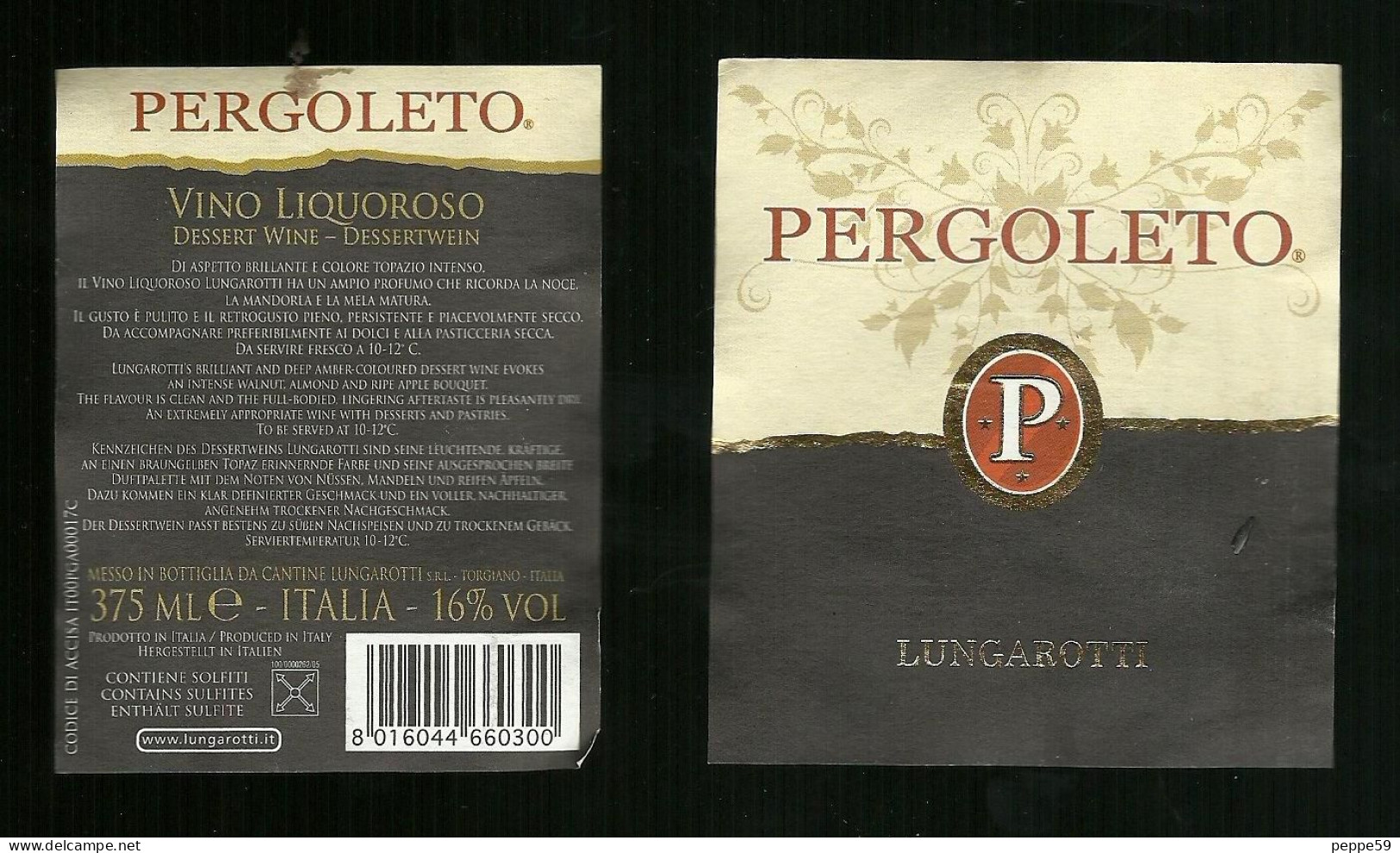 Etichetta - Vino Liquoroso Pergoleto - Rode Wijn