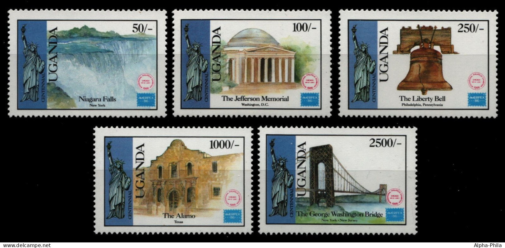 Uganda 1986 - Mi-Nr. 475-479 ** - MNH - AMERIPEX `86 - Ouganda (1962-...)