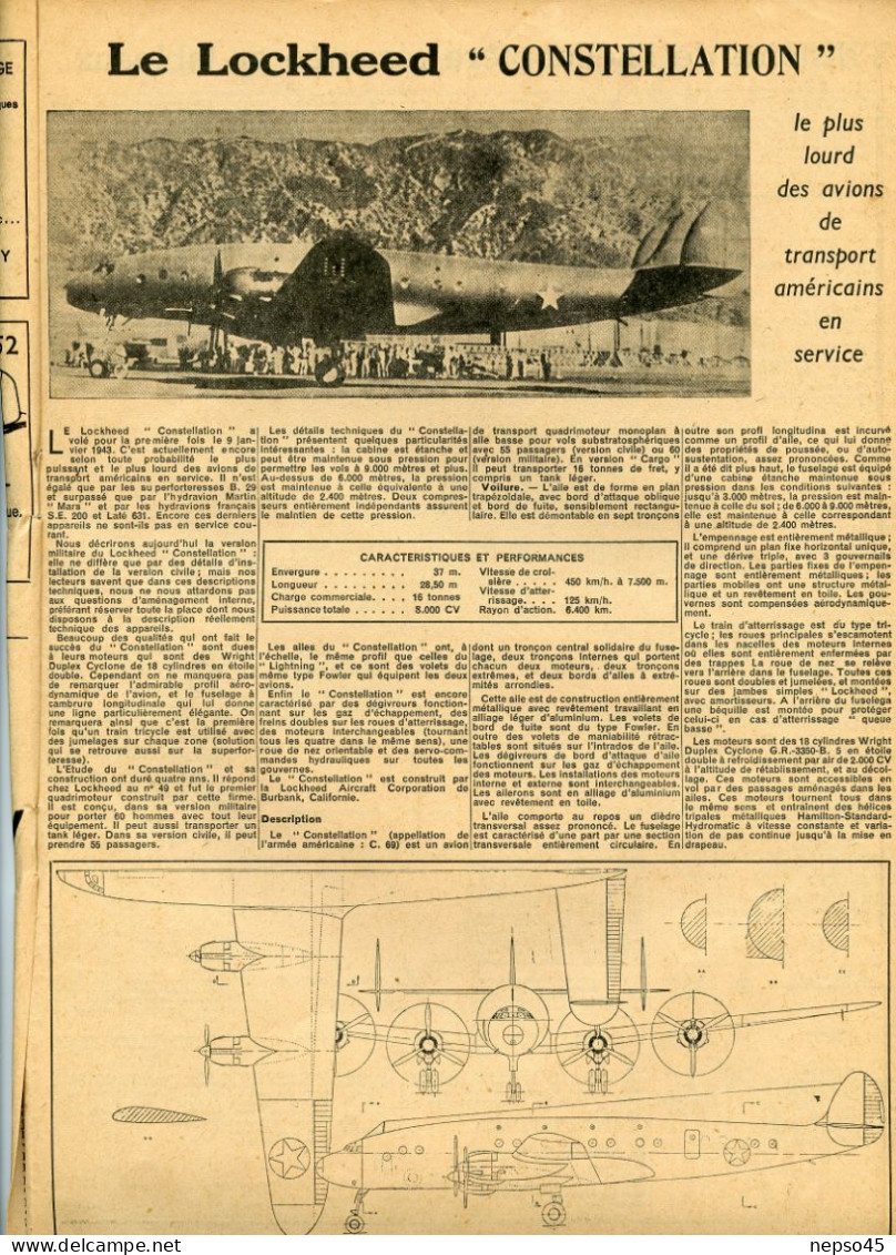 Aviation.Avion.L'Air O8/1945.Guerre.Publicités d'époque.Pilote Jacques Puget.Effort de l'U.R.S.S.Loockheed Constellation