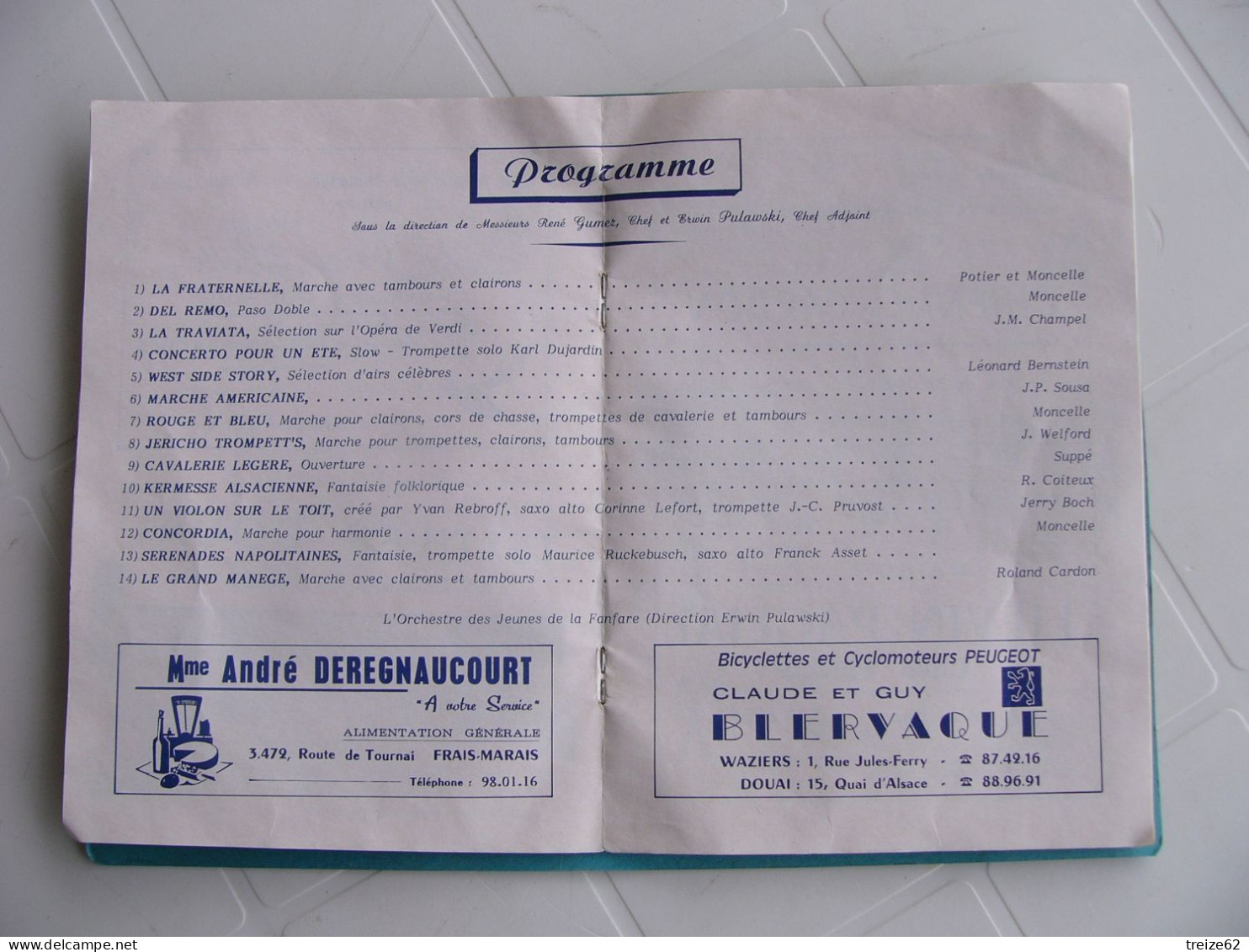 1984 FRAIS MARAIS DOUAI 59 Nord Programme Grand Concert De La Fanfare Pub Café Garage Cyclomoteur Peugeot - Programmi