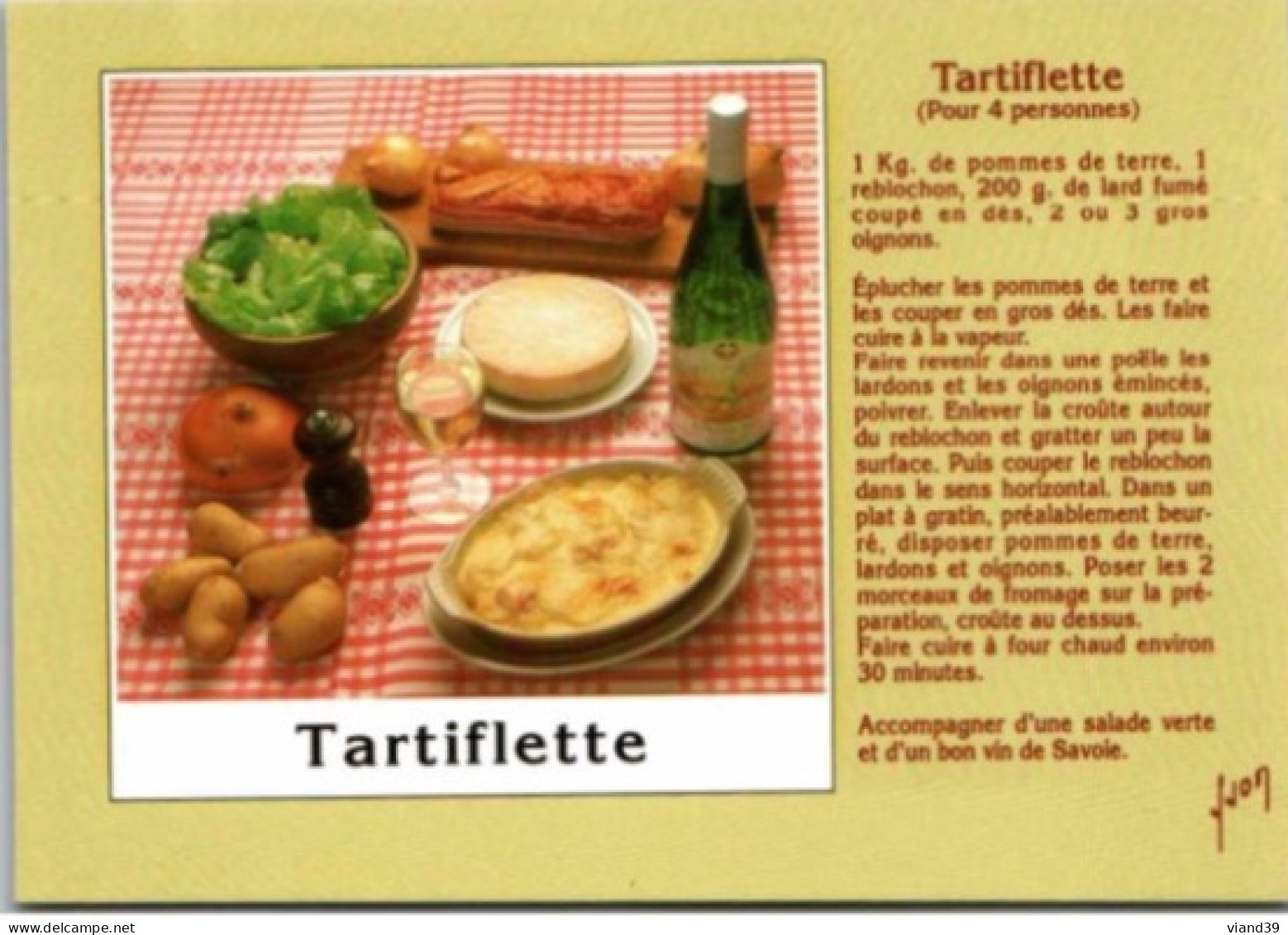 TARTIFLETTE -   Recettes De Cuisine  - CPM - Voir Scannes Recto-Verso - Recepten (kook)