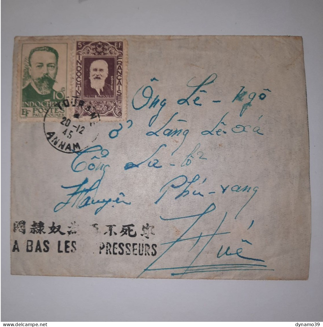 03K6 RARE - ANCIENNE LETTRE ENVELOPPE INDOCHINE 1945 CACHET A BAS LES OPPRESSEURS - Sonstige - Asien