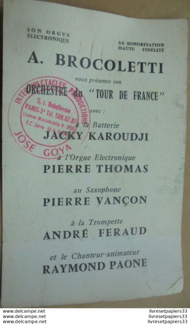 Carte André Brocoletti   -  José Goya Inter - Spectacles Productions - Cantantes Y Músicos