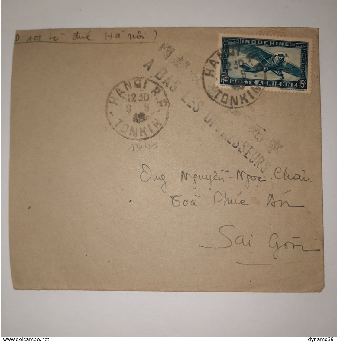 03K6 RARE - ANCIENNE LETTRE ENVELOPPE INDOCHINE 1945 CACHET A BAS LES OPPRESSEURS - Otros - Asia