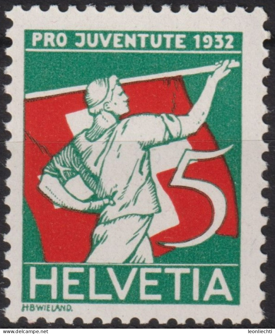 1932  Schweiz / Pro Juventute ** Mi:CH 262, Yt:CH 263, Zum:CH J61, Fahnenschwinger - Neufs