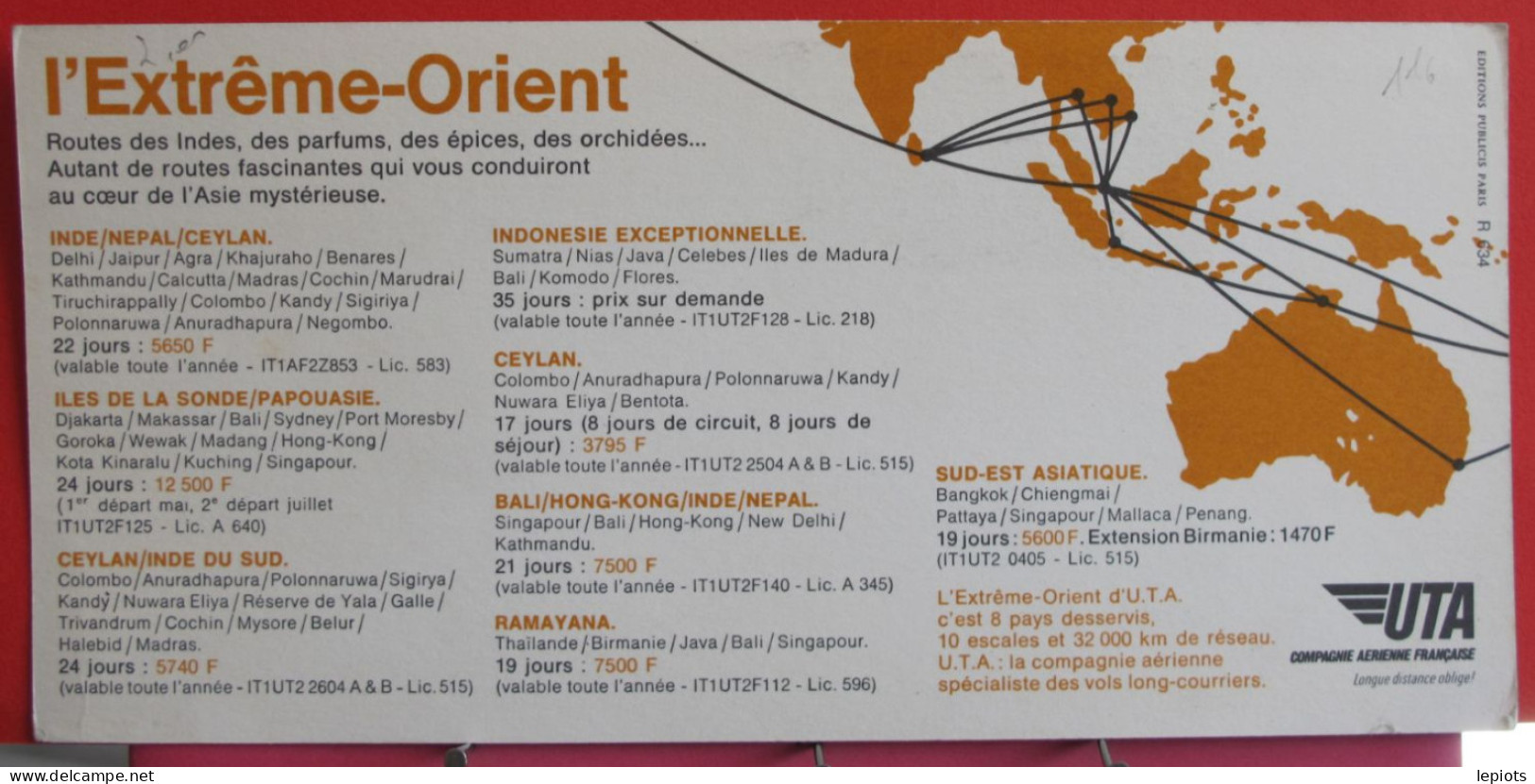 Carte Compagnie Aérienne Française UTA - L'Extrême Orient - Danseuse - Publicité