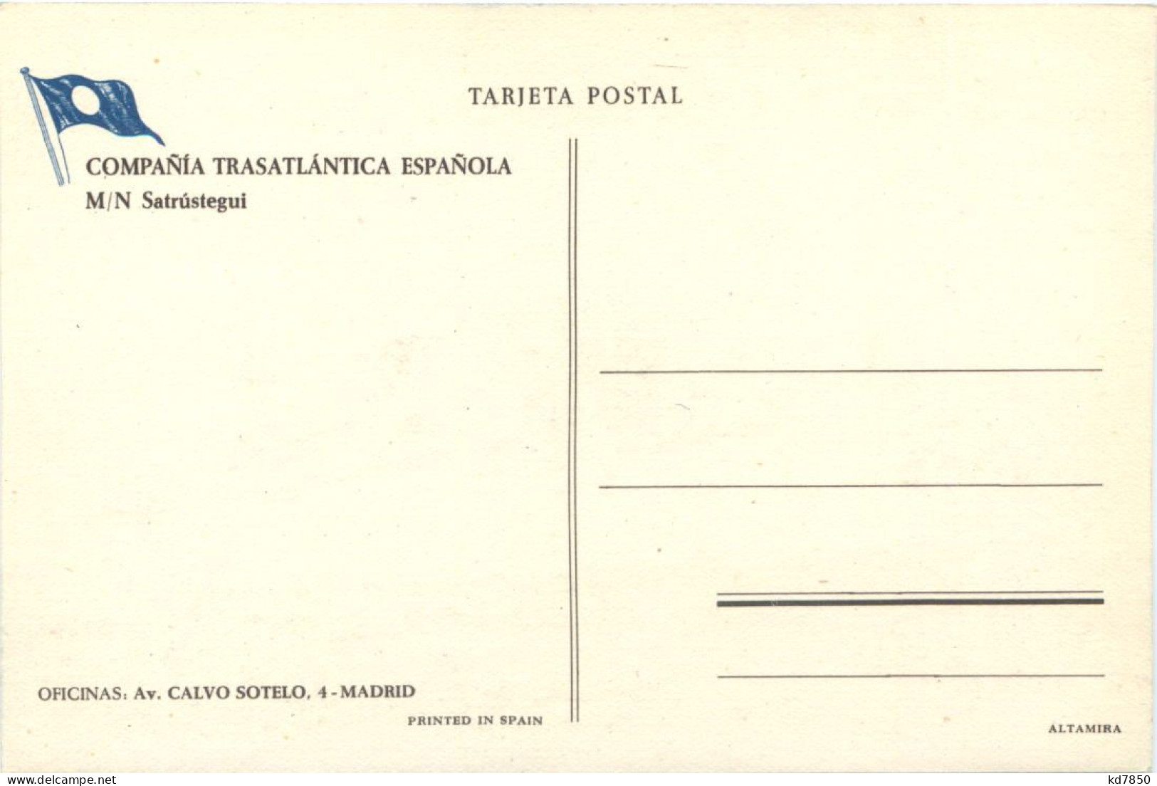 Compania Trasatlantica Espanola - MN Satrustegui - Piroscafi