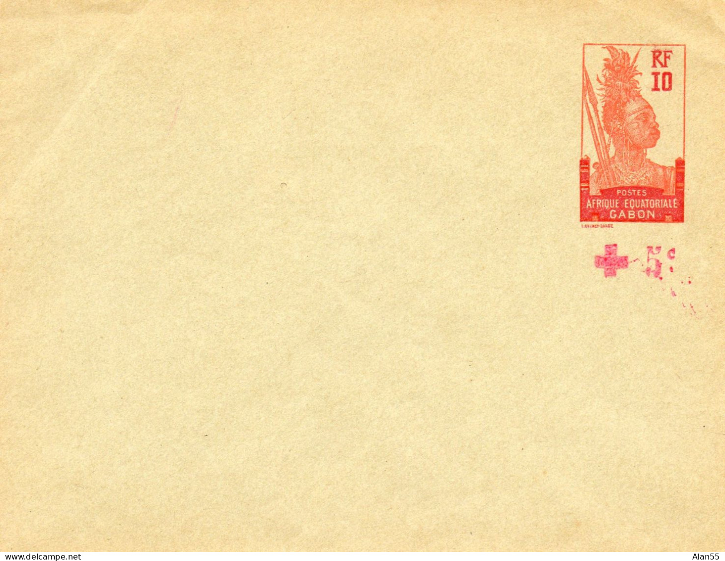 GABON.1916. ENTIER POSTAL NEUF SURCHARGE "CROIX-ROUGE" . - Covers & Documents