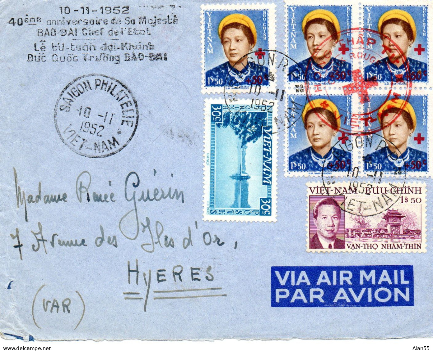 VIET-NAM.1952.  LETTRE CROIX-ROUGE AYANT VOYAGE POUR LA FRANCE. - Viêt-Nam