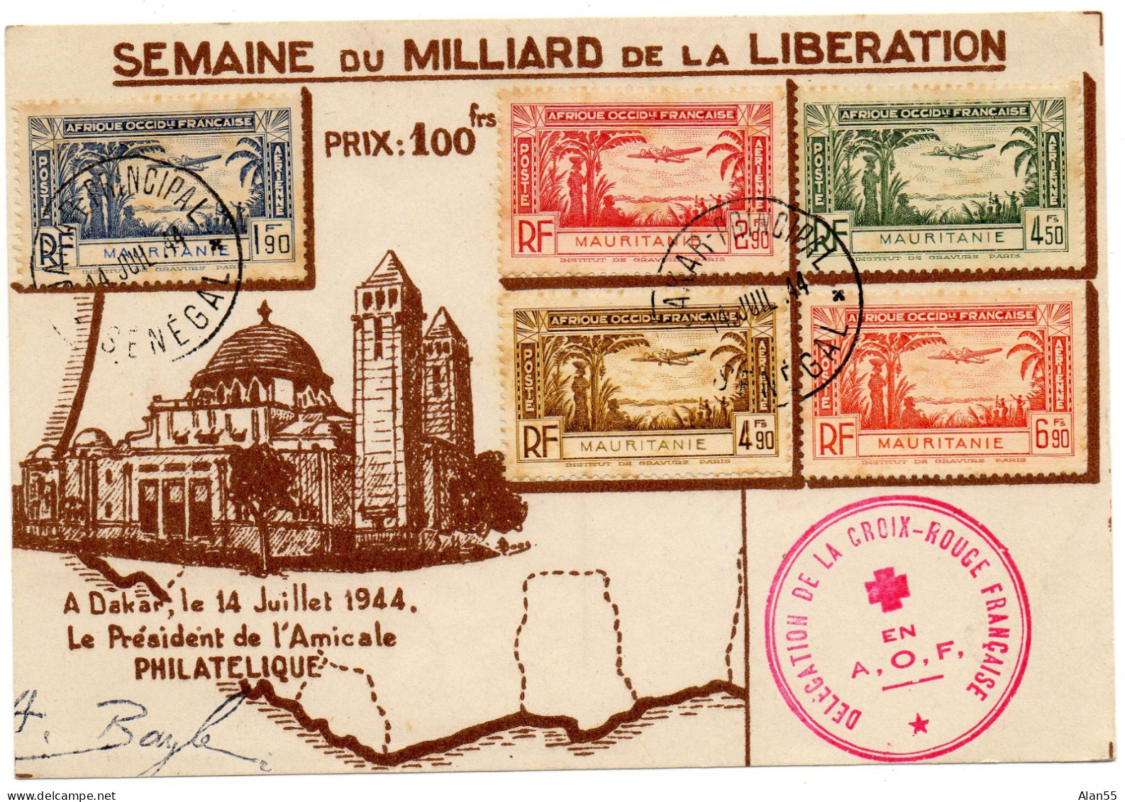 MAURITANIE.1944. LETTRE "DELEGATION CROIX-ROUGE FRANCAISE-A.O.F". - Red Cross
