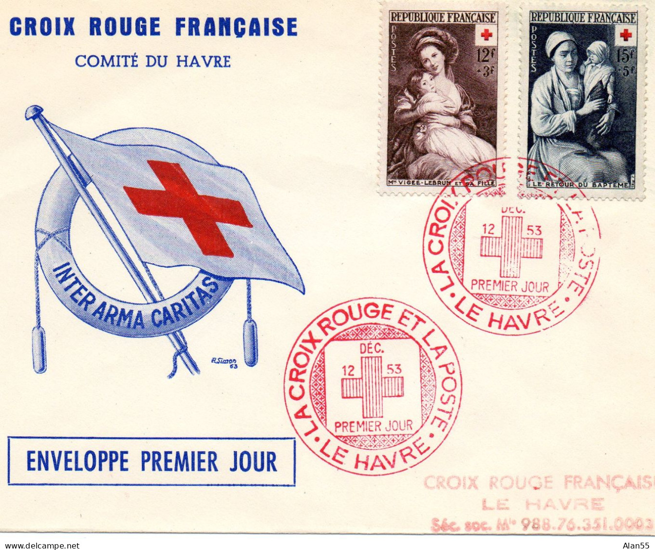 FRANCE.1953. LETTRE FDC. "LA CROIX-ROUGE ET LA POSTE".LE HAVRE.Y&T 966-967 - 1950-1959