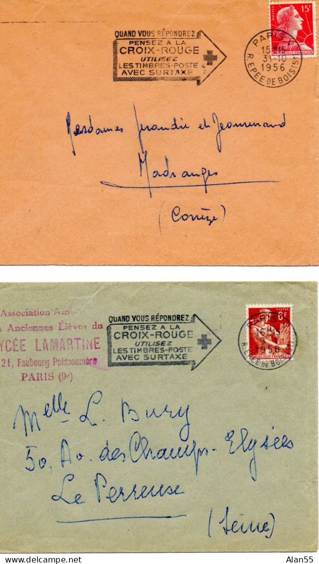 FRANCE.1956-1963. TROIS LETTRES « CROIX-ROUGE » . - Croix Rouge
