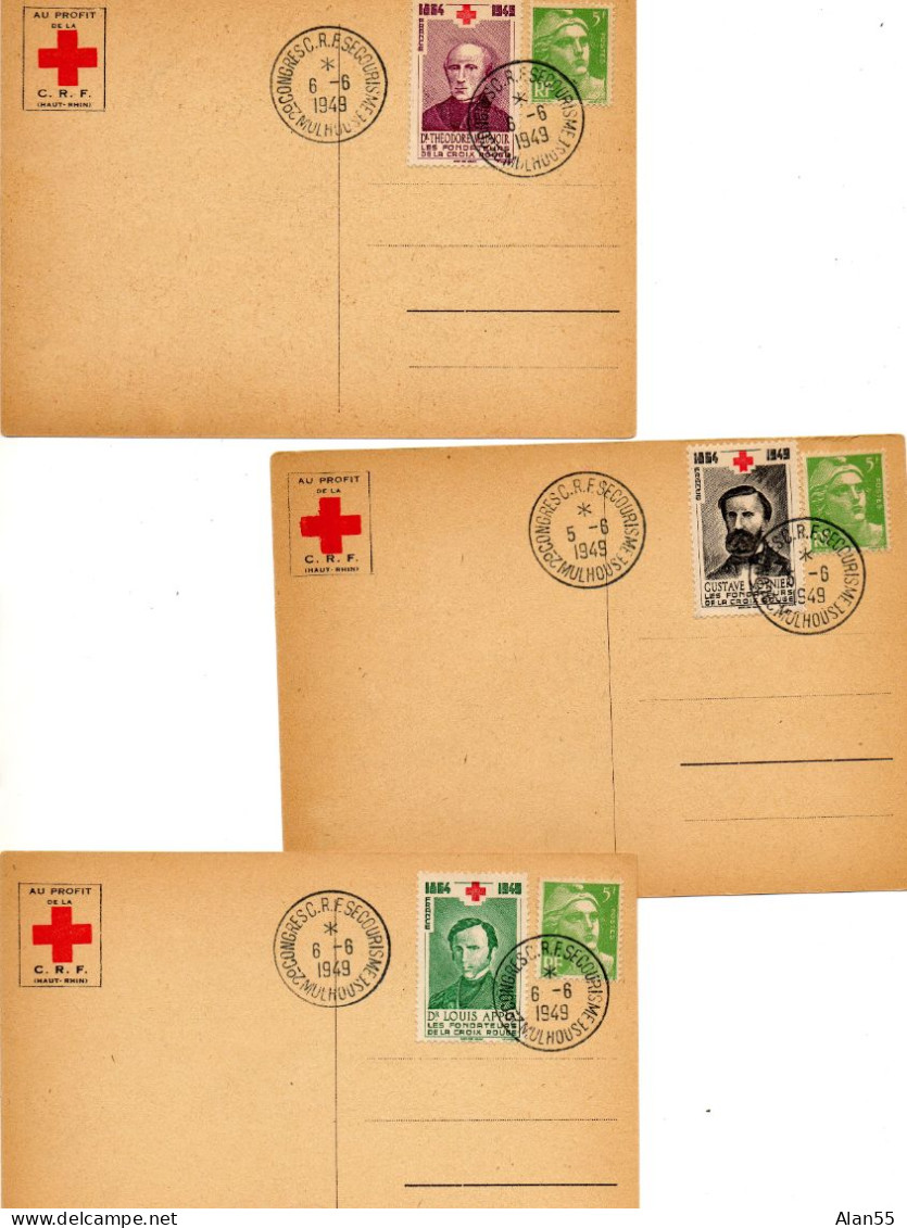 FRANCE.1949. RARE. SERIE 5 CARTES POSTALES. "2eCONGRES SECOURISME  CROIX-ROUGE" AVEC VIGNETTES DES FONDATEURS. - Red Cross