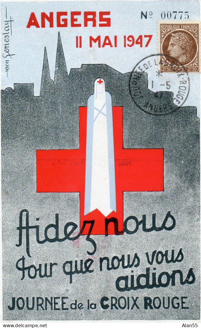 FRANCE.1947."JOURNEE DE LA CROIX-ROUGE-ANGERS".TYPE "CERES". VIGNETTE. - Red Cross