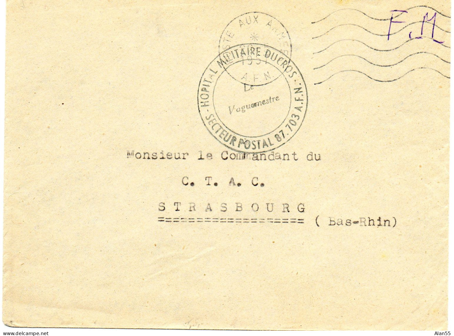 ALGERIE.(GUERRE).1957.  "HOPITAL MILITAIRE DUCROS-S.P.87.703".".LETTRE  F.M. - Guerra De Argelia