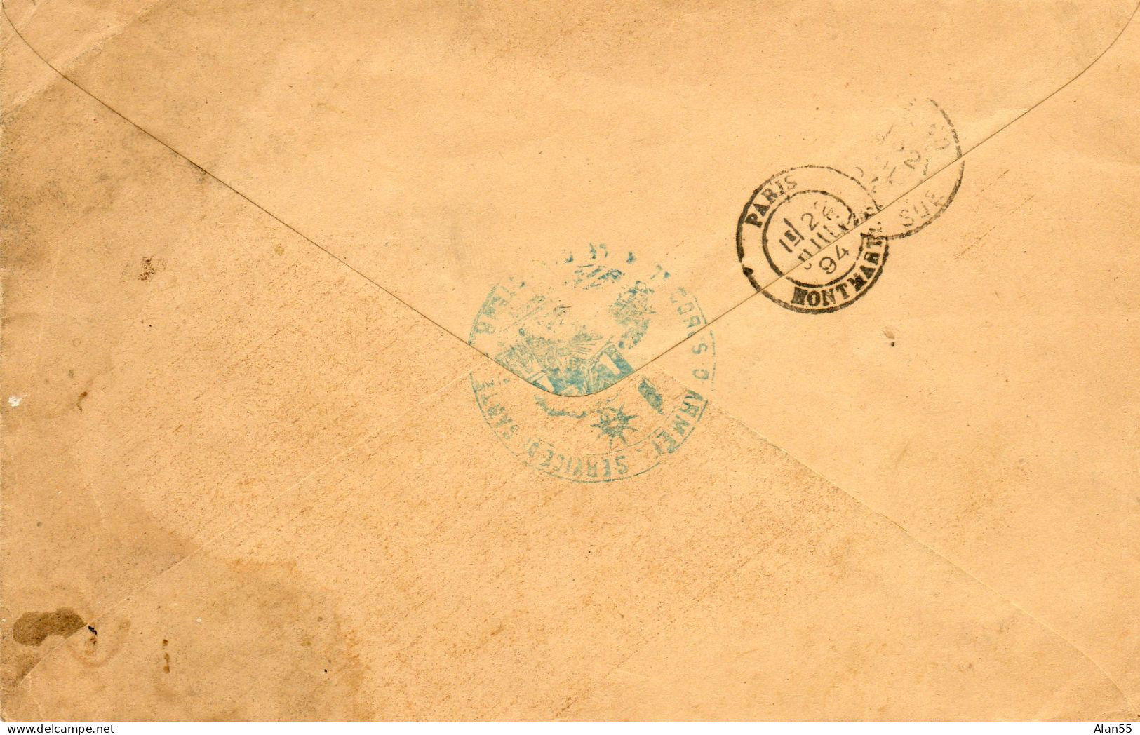 FRANCE.1894. RARE LETTRE F.M. "SERVICE DE SANTE/7ème CORPS D'ARMEE..."... - Army Postmarks (before 1900)
