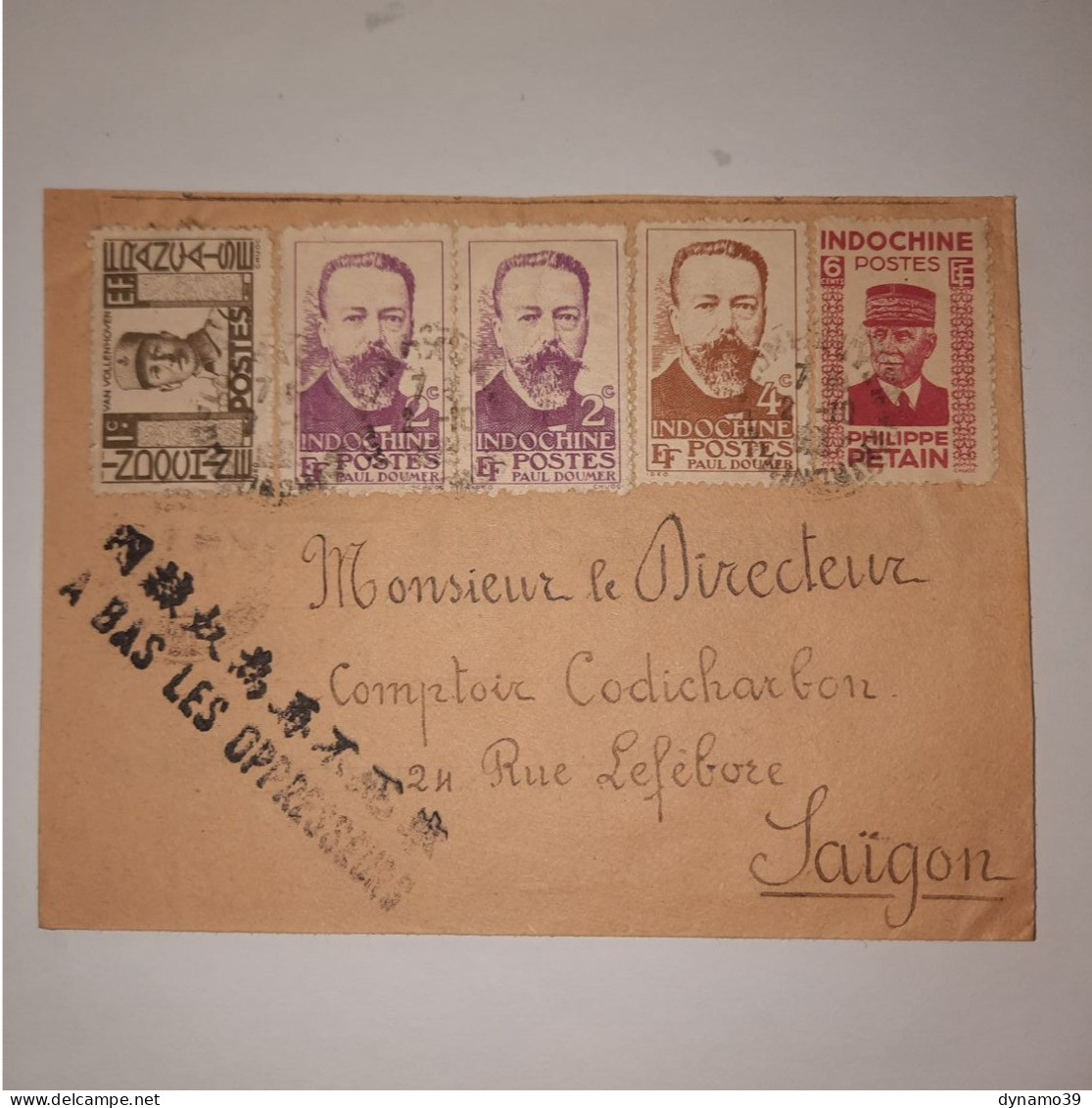 03K6 RARE - ANCIENNE LETTRE ENVELOPPE INDOCHINE 1945 CACHET A BAS LES OPPRESSEURS - Otros - Asia