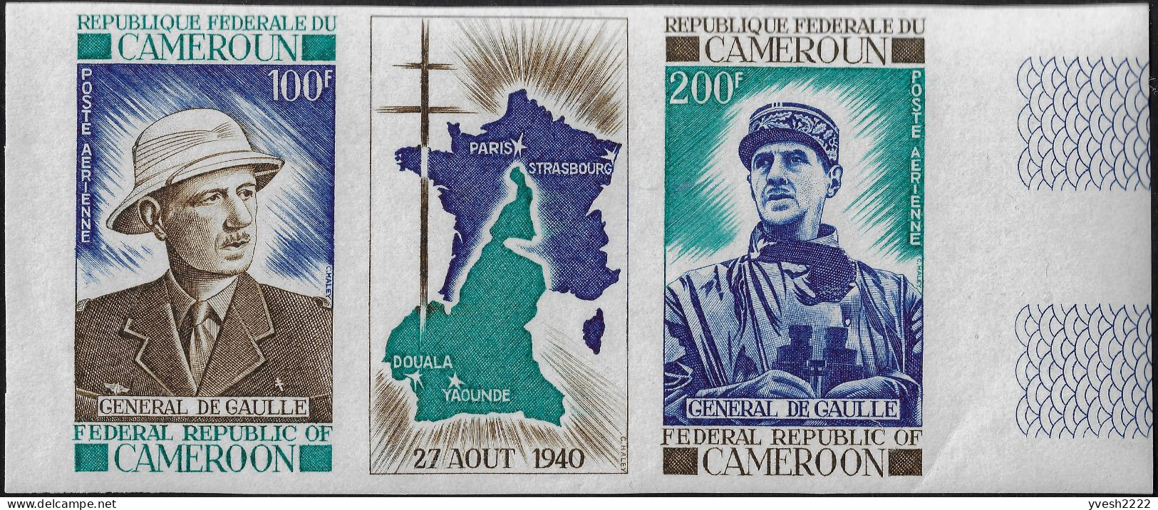 Cameroun 1970 Y&T PA 164A, Paire Non Dentelée. Charles De Gaulle, Sous-secrétaire D'Etat à La Défense - De Gaulle (Generale)