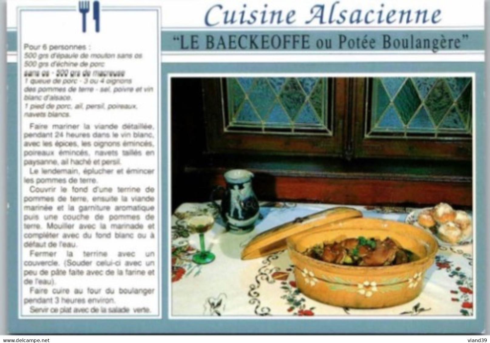 LE BAECKEOFFE OU POTÉE BOULANGÈRE   .  -   Recettes De Cuisine Alsace .  - CPM - Voir Scannes Recto-Verso - Recettes (cuisine)