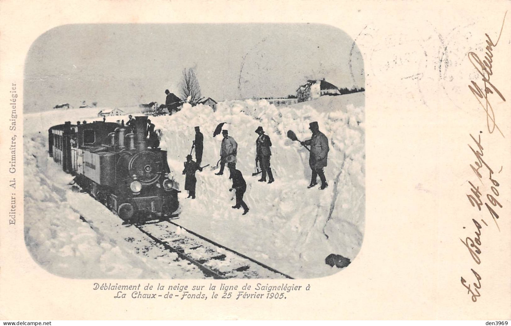Suisse - NE - La CHAUX-de-FONDS - Déblaiement De La Neige Sur La Ligne De Saignelégier, 25 Fév.1905 - Voyagé (2 Scans) - La Chaux-de-Fonds
