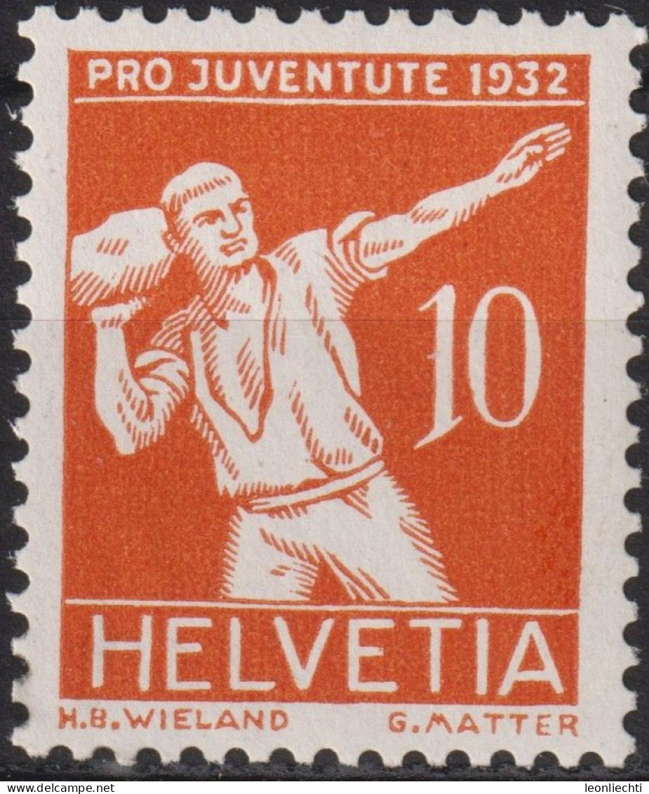 1932  Schweiz / Pro Juventute ** Mi:CH 263, Yt:CH 264, Zum:CH J62, Steinstosser - Unused Stamps