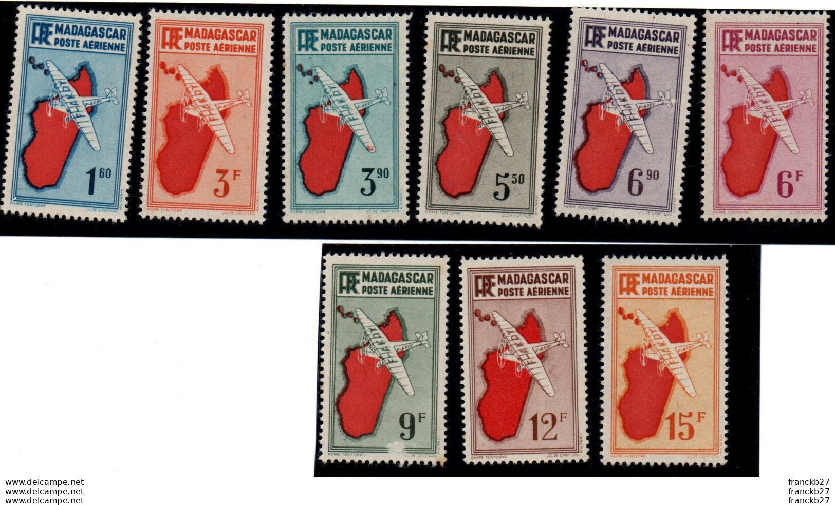 Madagascar - Poste Aérienne - 9 Timbres - 1.6 - 3 3.9 - 5.5 - 6.9 - 6 - 9 - 12 - 15 F - Unused Stamps