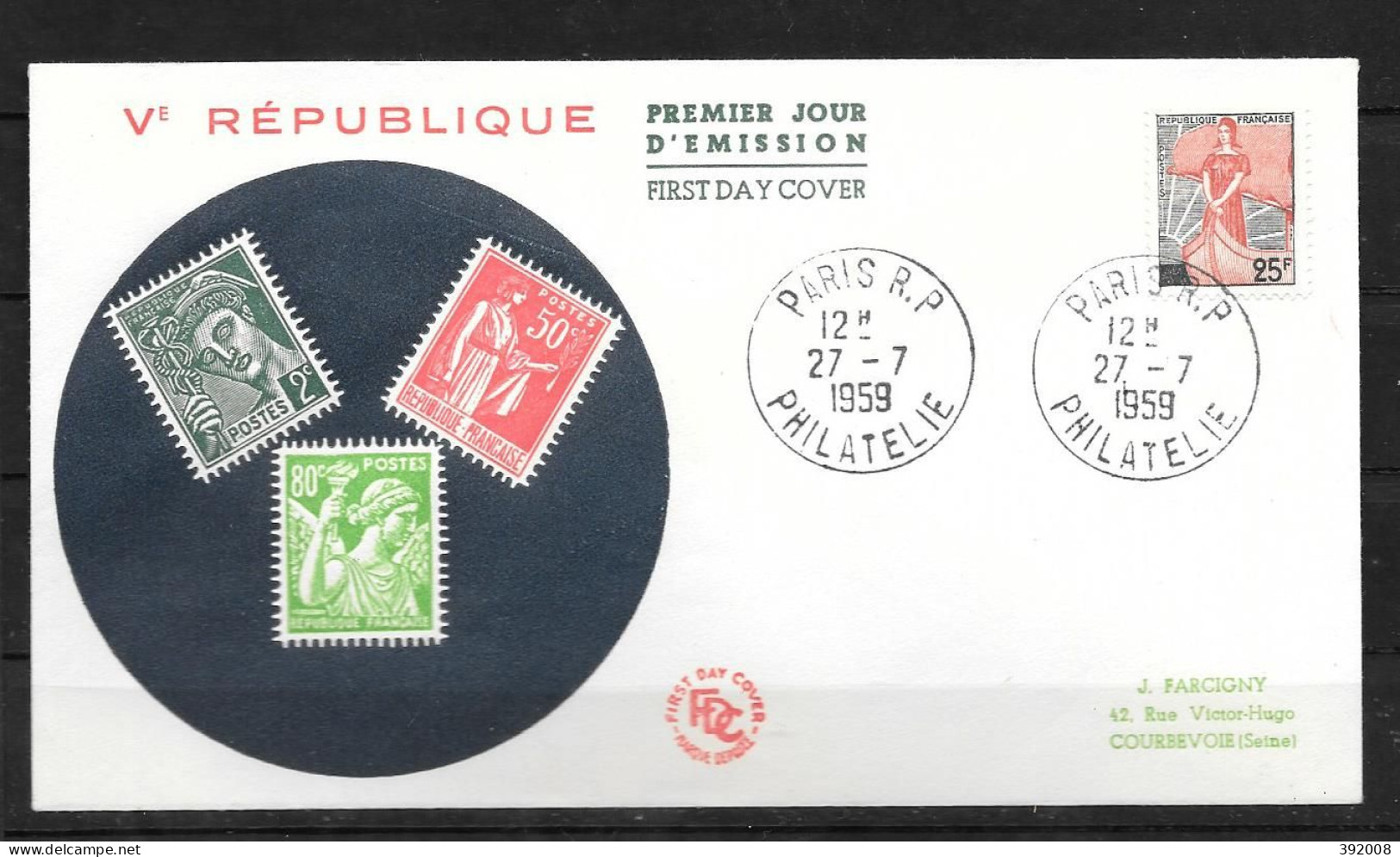 1959 - 1216 - Marianne à La Nef - Paris RP - 30 - 2 - 1950-1959
