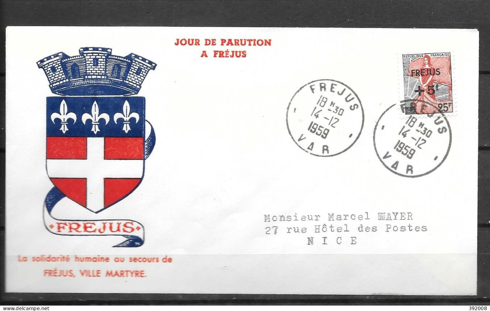 1959 - 1229 - Marianne à La Nef - Surcharge Fréjus - 29 - 2 - 1950-1959