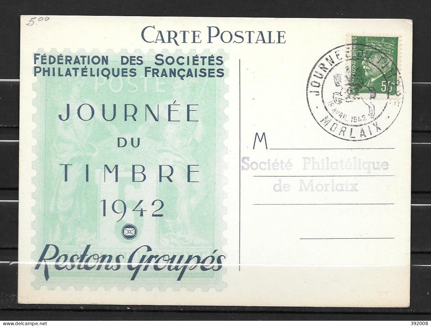 1942 - Journée Du Timbre - MORLAIX - 3 - ....-1949