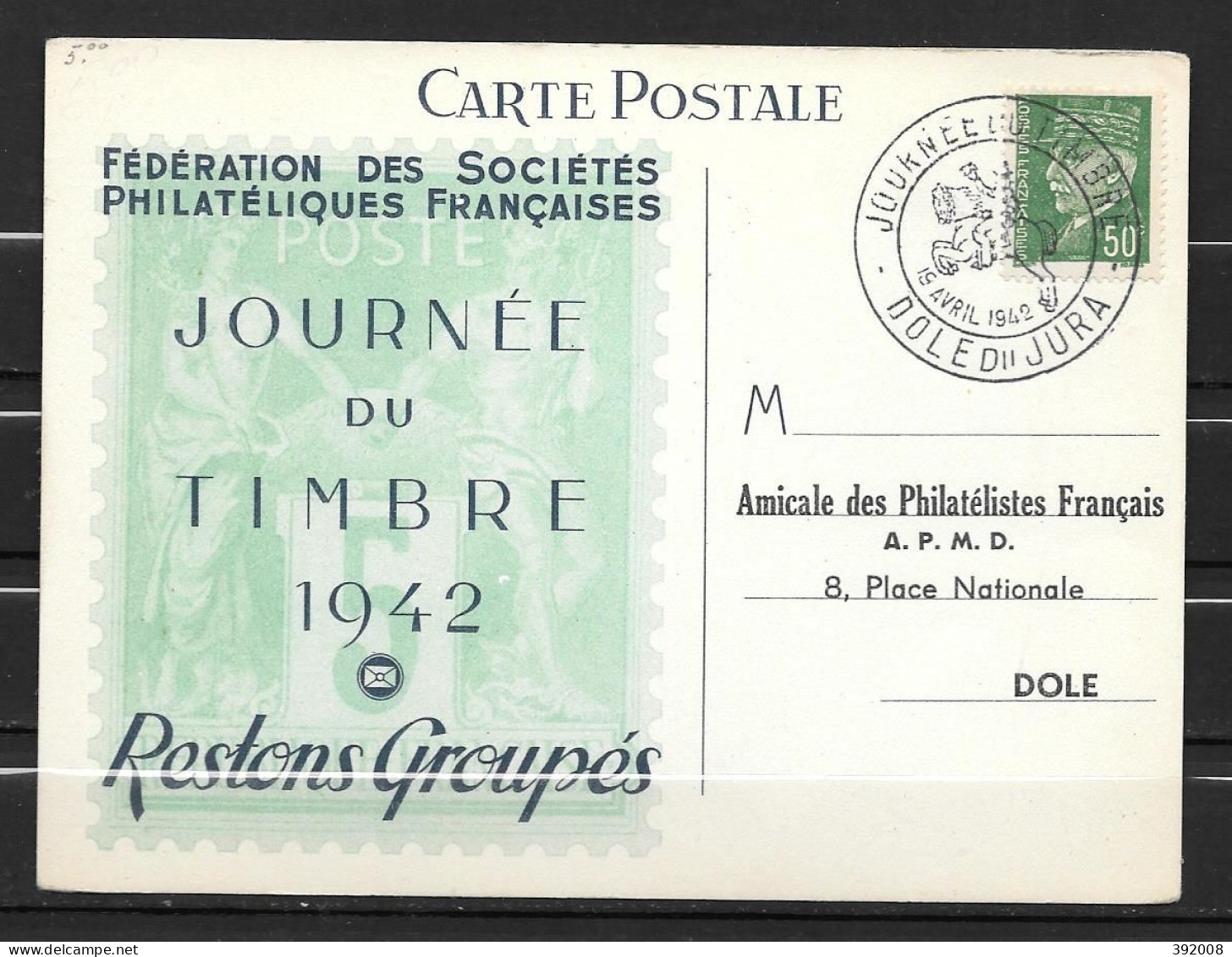 1942 - Journée Du Timbre - DOLE - 2 - ....-1949