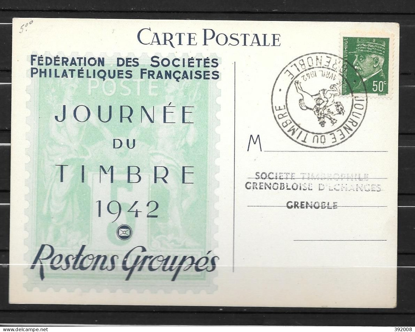 1942 - Journée Du Timbre - GRENOBLE - 2 - ....-1949