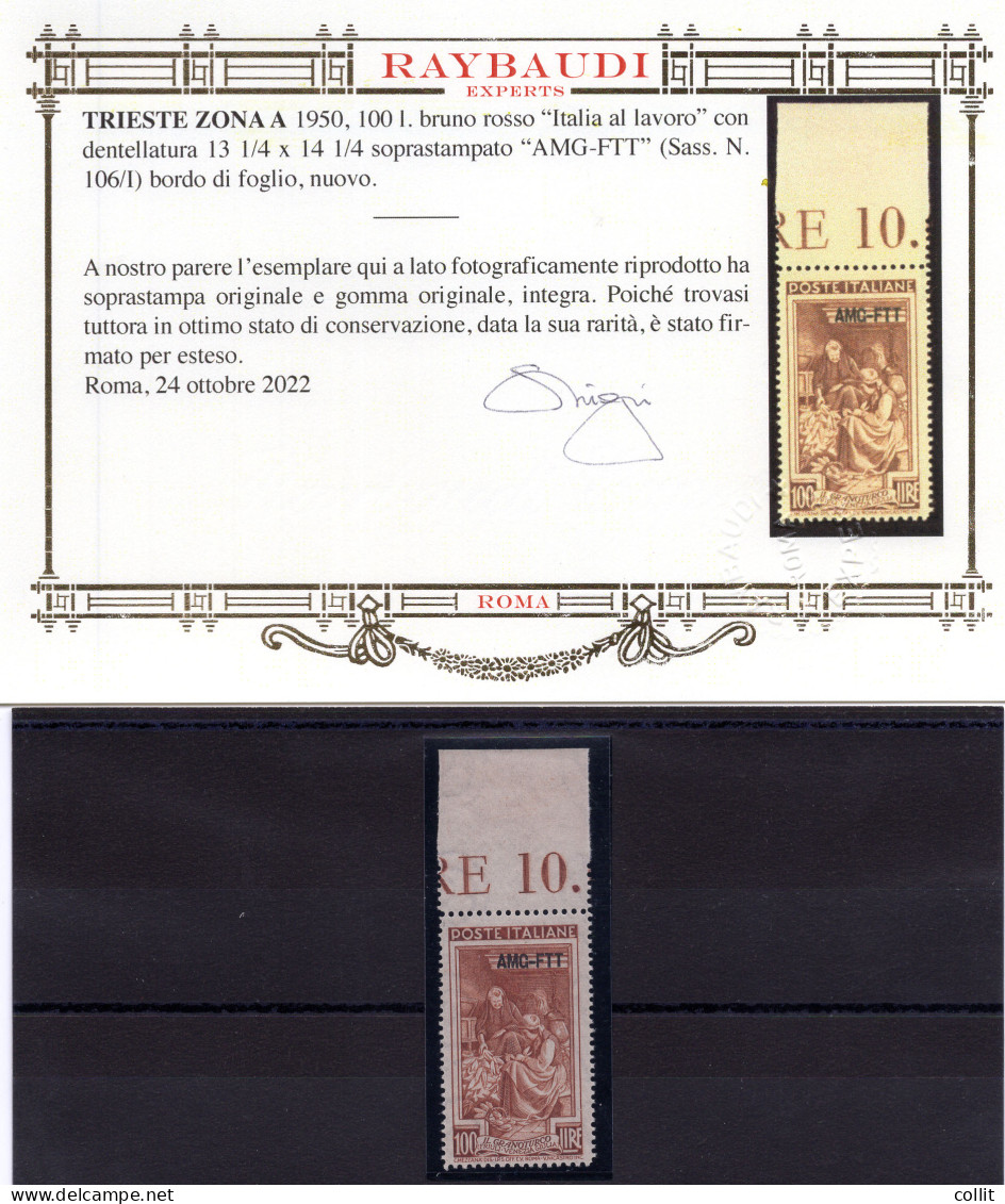 Trieste Lavoro Lire 100 Dentellatura 13,1/4 X 14,1/4 Splendido - Nuovi