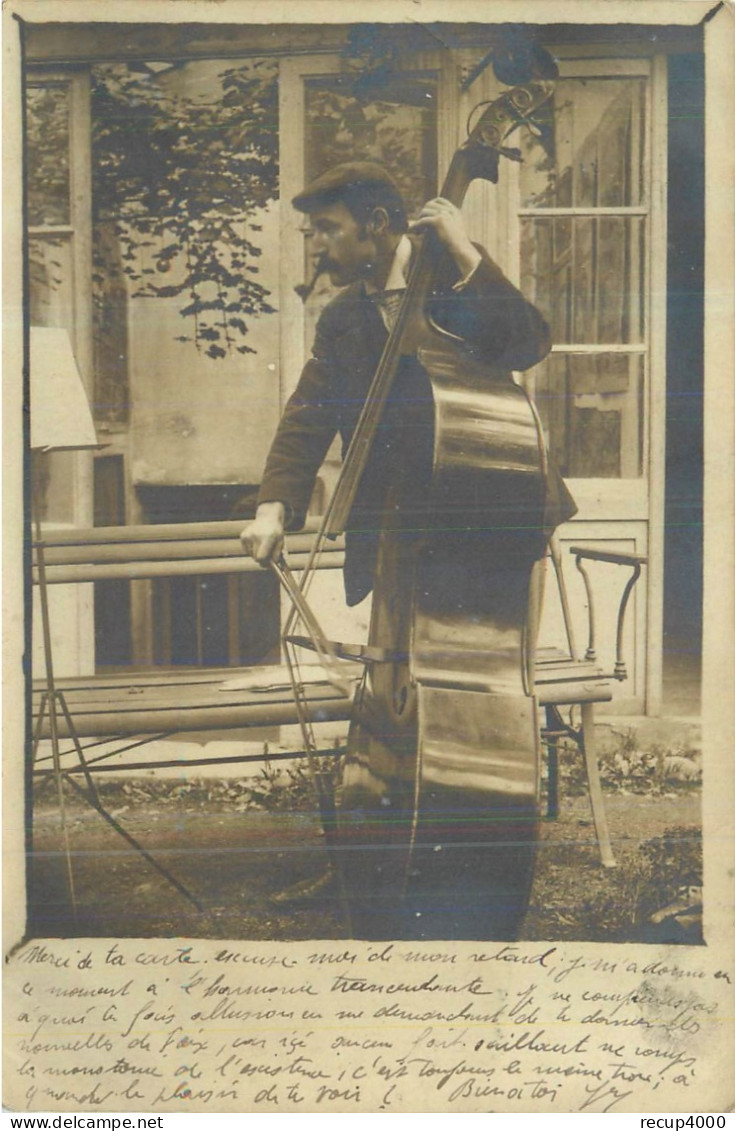 MUSIQUE  Musicien Contre Basse  Fait à FOIX  1904 Cp  Photo  2 Scans - Music And Musicians