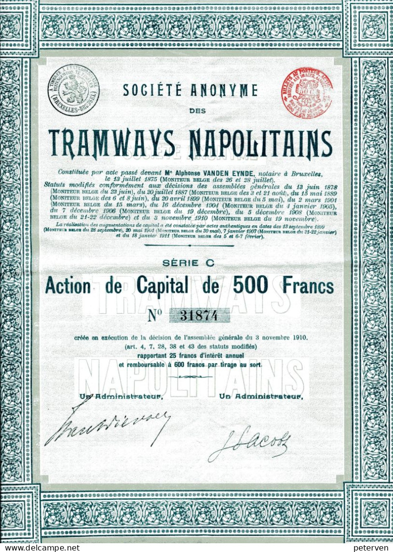 TRAMWAYS NAPOLITAINS;  Action De Capital - Railway & Tramway