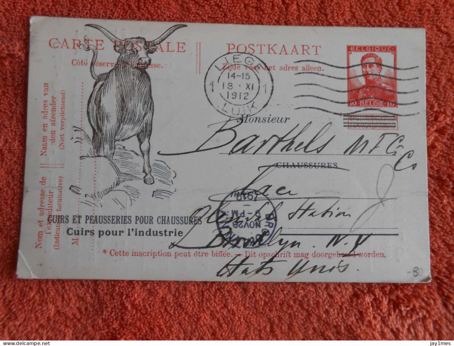 Carte Postale Repiquage Cuirs J.Lannoy Liége 1912 - Postkarten 1909-1934