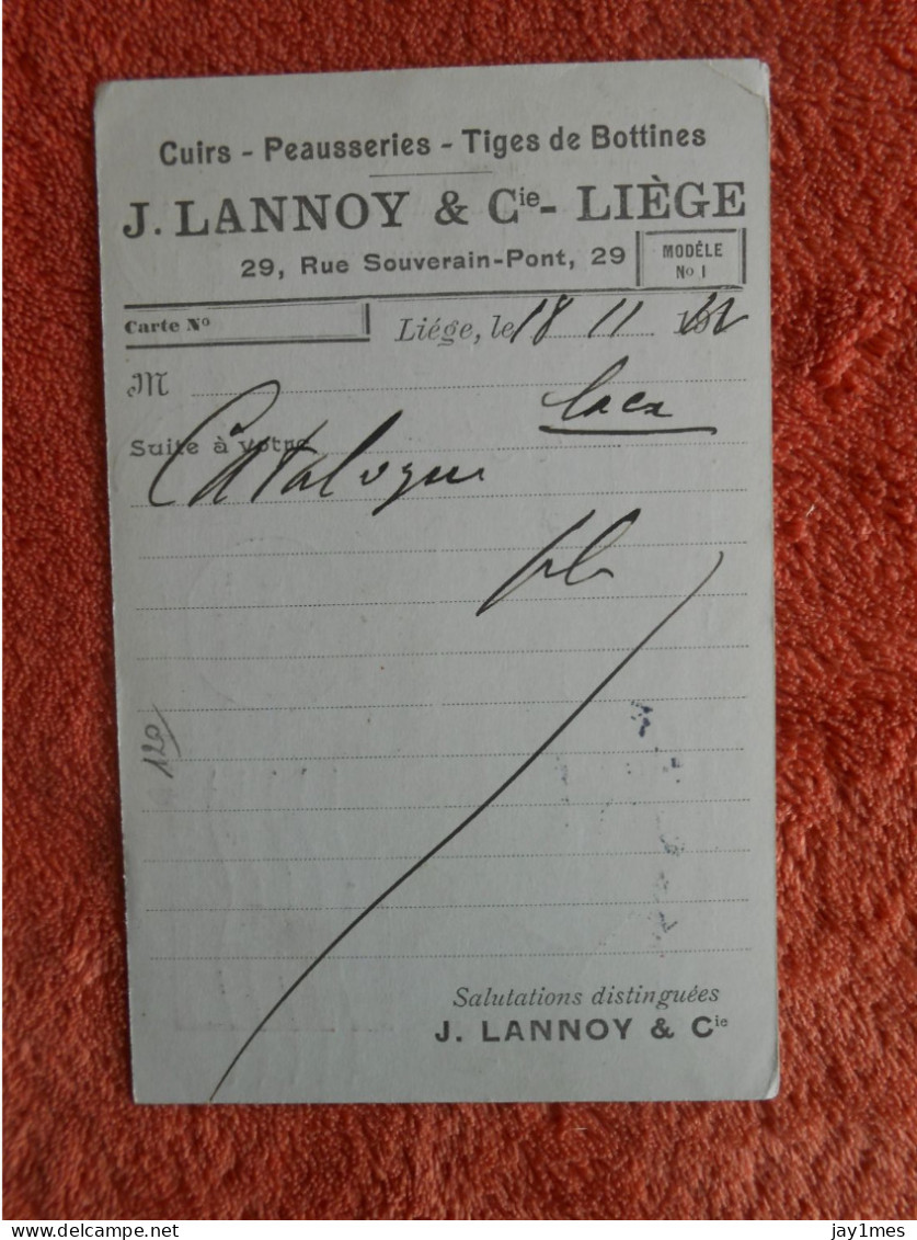 Carte Postale Repiquage Cuirs J.Lannoy Liége 1912 - Cartoline 1909-1934