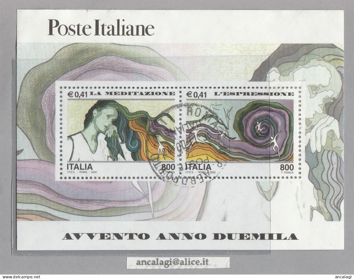 USATI ITALIA 2000 - Ref.0842 "AVVENTO DELL'ANNO 2000" Foglietto 2 Val. LA MEDITAZIONE-L'ESPRESSIONE. - - 1991-00: Used