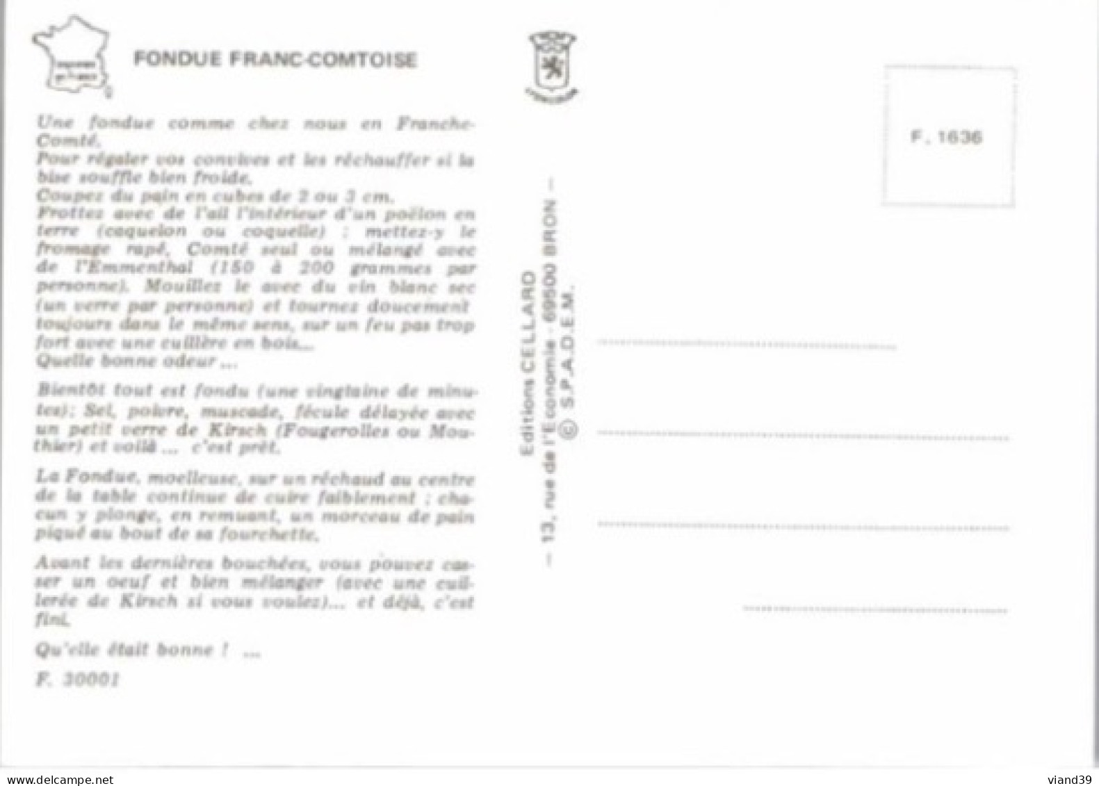 FONDUE FRANC-COMTOISE.  .  -   Recettes De Cuisine .  - CPM - Voir Scannes Recto-Verso - Recepten (kook)