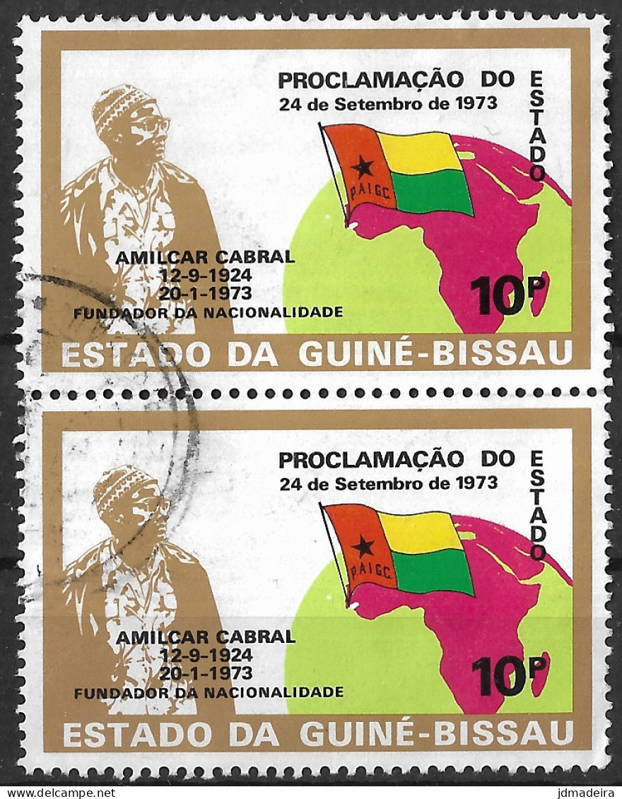 GUINE BISSAU – 1974 Independence Proclamation 10 Pesos Pair Of Used Stamps - Guinea-Bissau