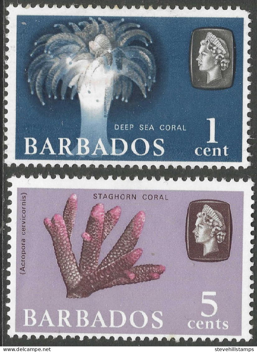 Barbados. 1966-69 Marine Life. Sideways Block CA W/M. 1c, 5c MH. SG 342, 346 M4094 - Barbades (...-1966)