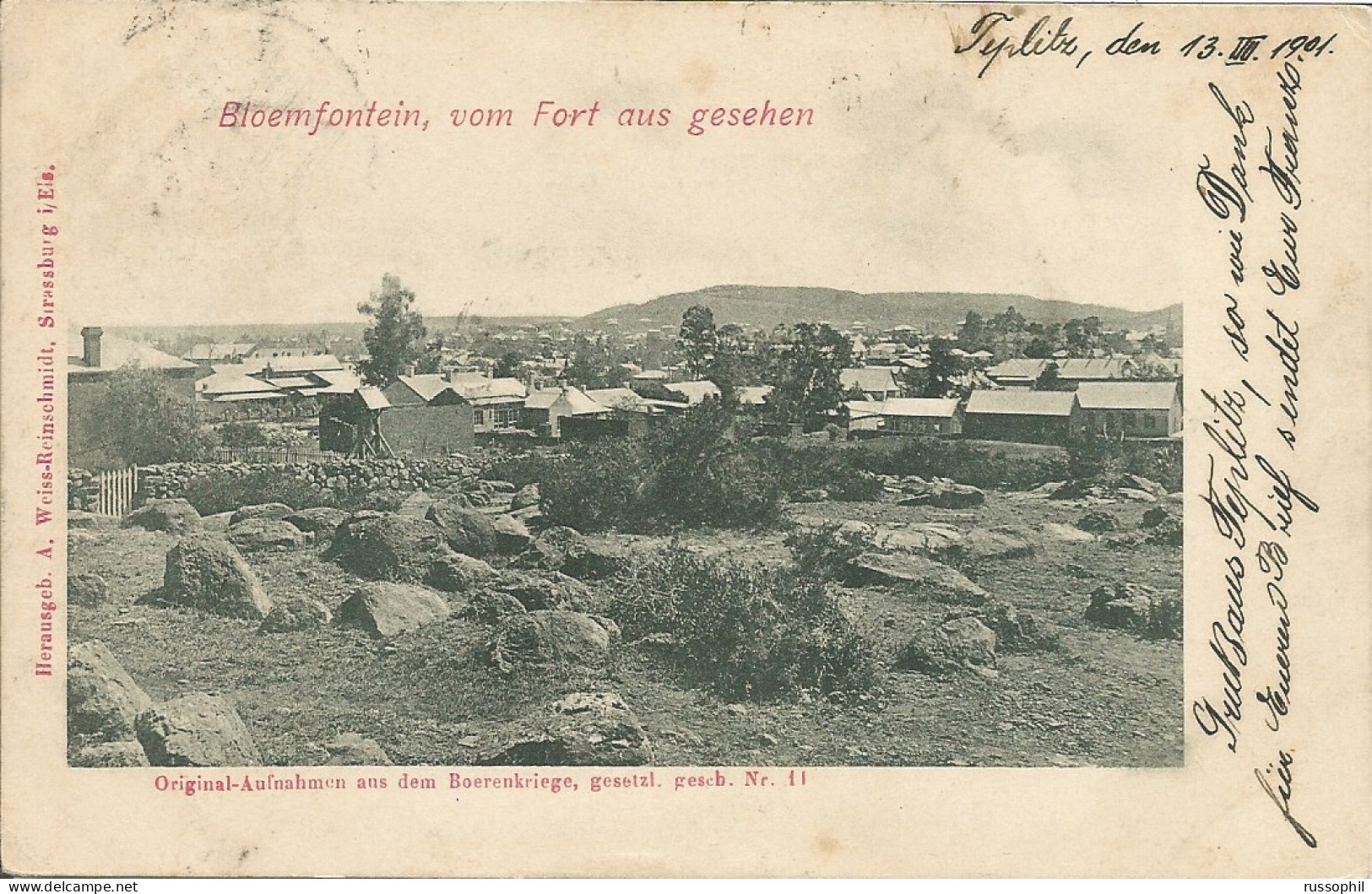 AUSTRIA HUNGARY / SUDETEN - FRANKED PC (VIEW OF SOUTH AFRICA) FROM TEPLITZ TO NIKLASBERG - 1901 - Covers & Documents