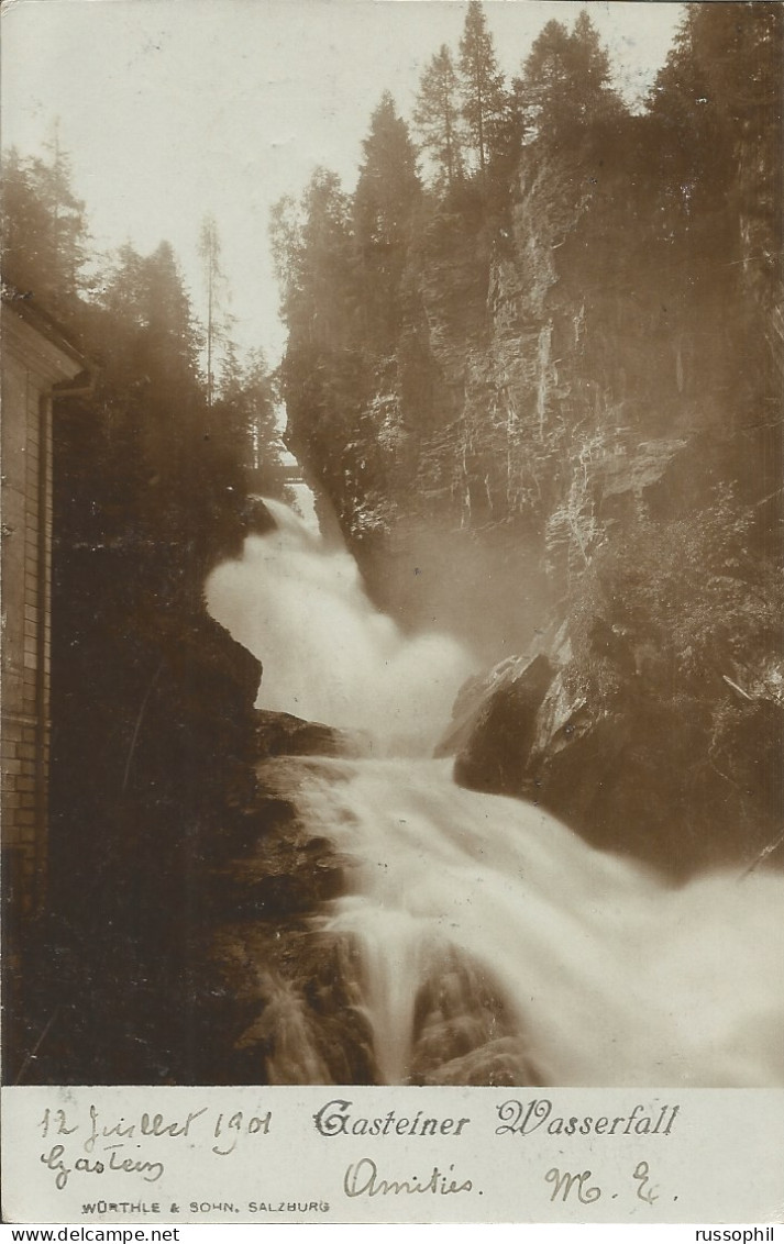 AUSTRIA - FRANKED PC (VIEW OF GASTEINER WASSERFALL) FROM BAD GASTEIN (SALZBURG) TO BELGIUM - 1901 - Covers & Documents