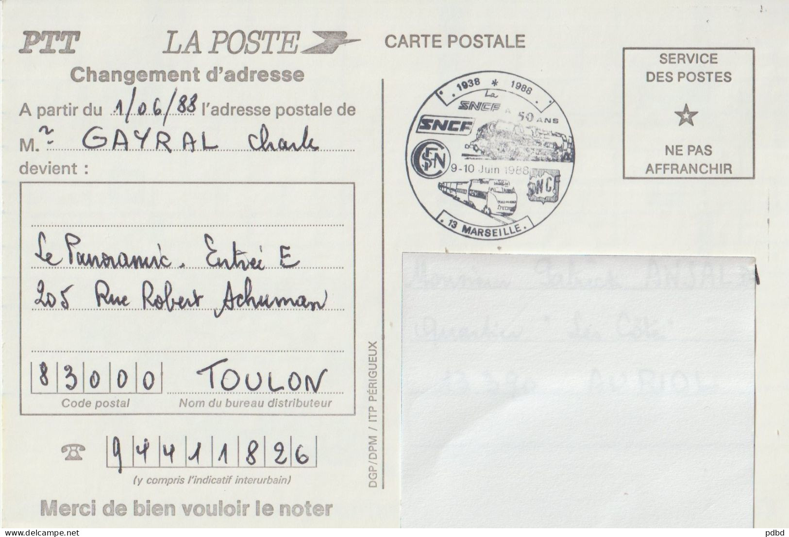 FT FER 04 . 13 . Marseille . 09 06 1988 . 50 Ans Des Chemins De Fer . TGV . 141R . - Commemorative Postmarks