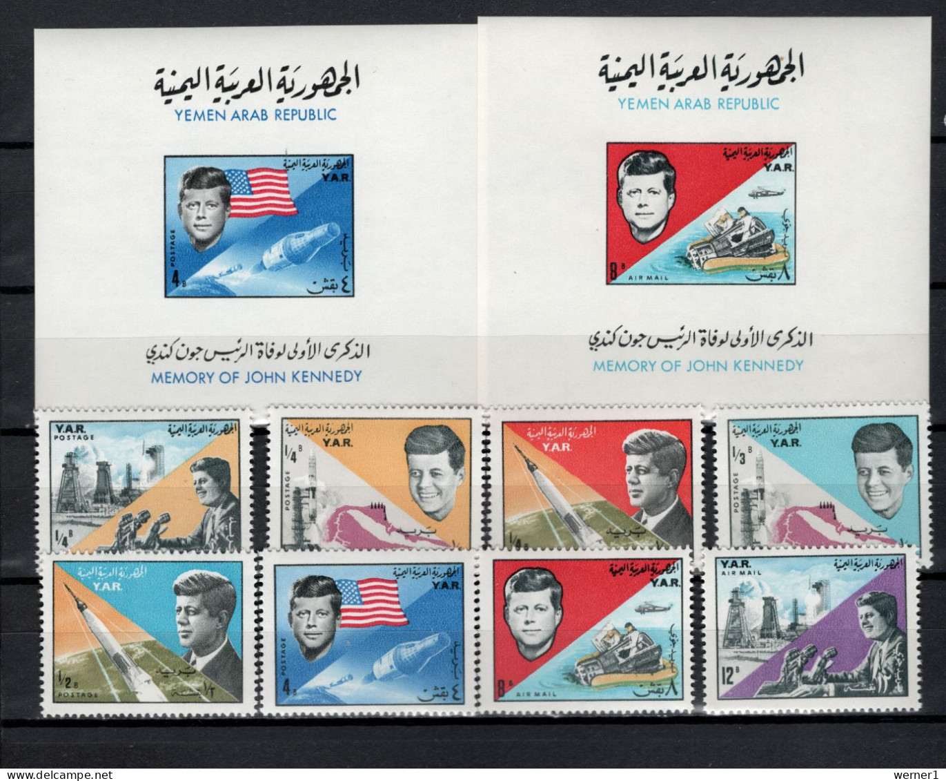 Yemen Arab Republic 1965 Space, JFK Kennedy Set Of 8 + 2 S/s MNH - Asien
