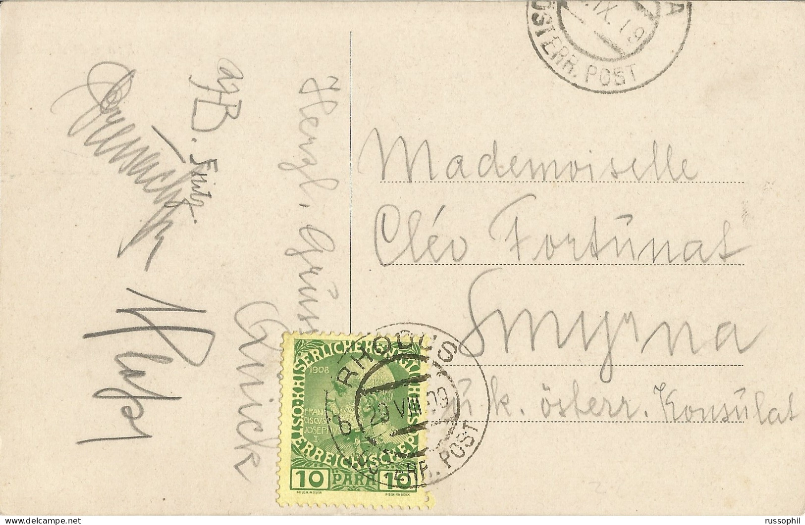 AUSTRIA - OST. POST IN DER LEVANTE - Mi #53 ALONE FRANKING PC (VIEW OF RHODES) FROM RHODES TO TURKIYE - 1909 - Levante-Marken