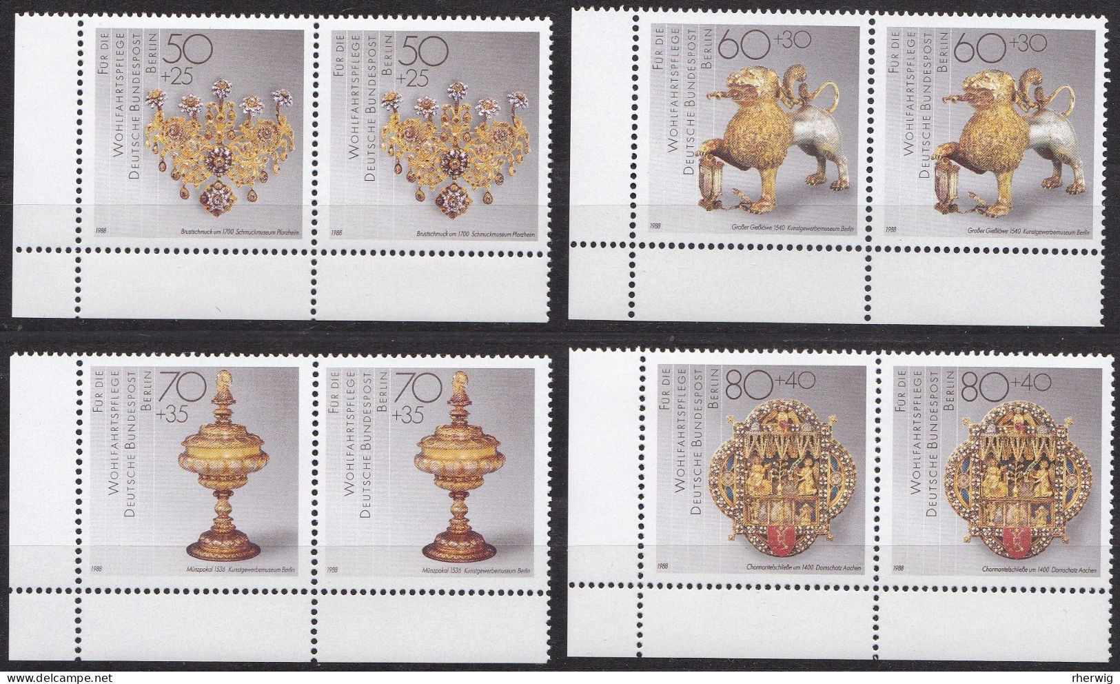 Berlin, 1988 Nr. 818-821 ** 4 Paare Mit Eckrand Unten Links "Wohlfahrt" - Ungebraucht