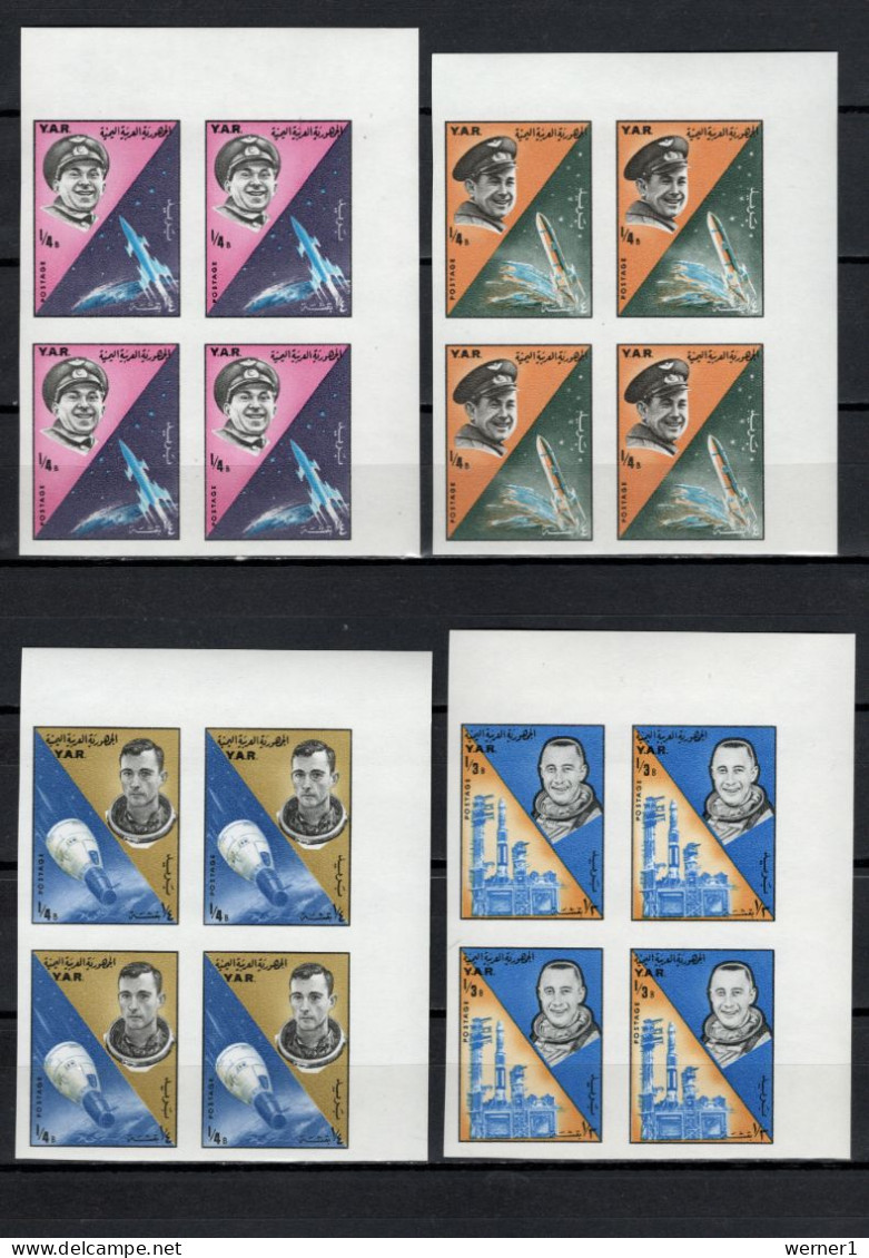 Yemen Arab Republic 1965 Space, Manned Space Flights Set Of 8 Imperf. In Blocks Of 4 MNH - Asia