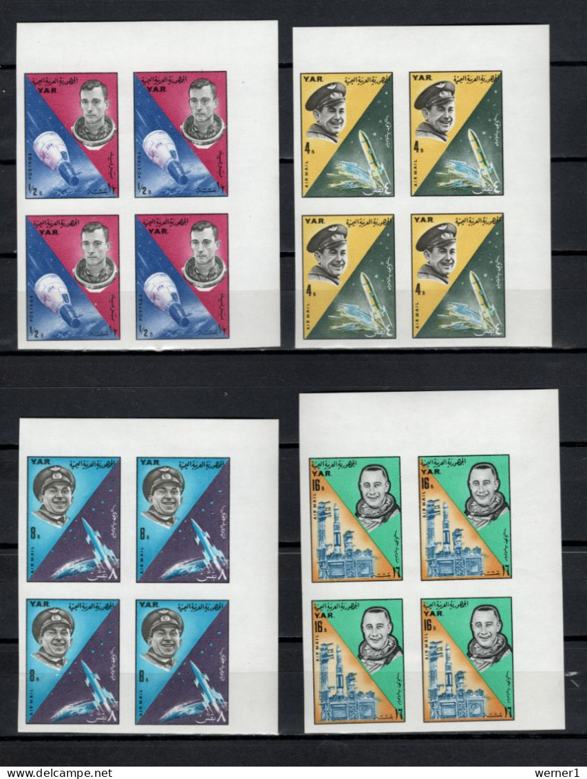 Yemen Arab Republic 1965 Space, Manned Space Flights Set Of 8 Imperf. In Blocks Of 4 MNH - Asie