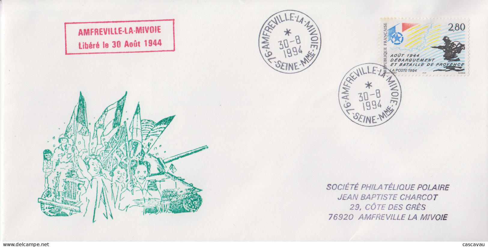 Enveloppe  FRANCE   50éme  Anniversaire  De  La   LIBERATION     AMFREVILLE  LA  MIVOIE   1994 - 2. Weltkrieg